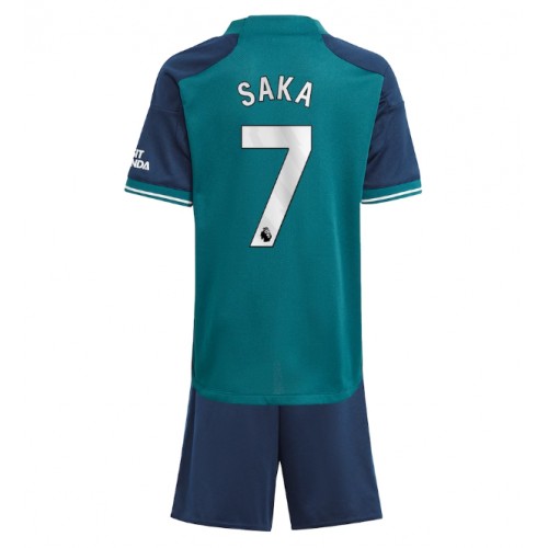 Fotballdrakt Barn Arsenal Bukayo Saka #7 Tredjedraktsett 2023-24 Kortermet (+ Korte bukser)